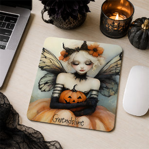 Skurrile Goth-Fee und Kürbis Halloween-Mauspad nac Mousepad