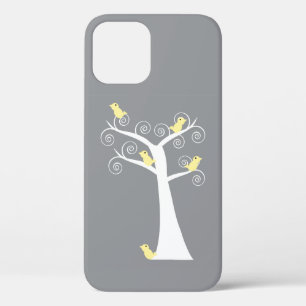 Skurrile graue und gelbe Vögel im krummen Baum Case-Mate iPhone Hülle
