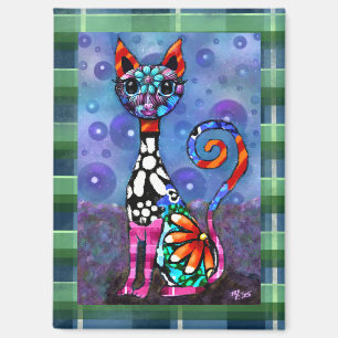 Skurrile großäugige funky abstrakte Kitty-Katze Magnet