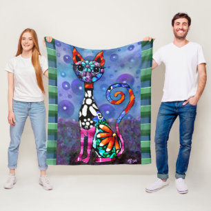 Skurrile großäugige funky Kitty-Katze Abstract Fleecedecke