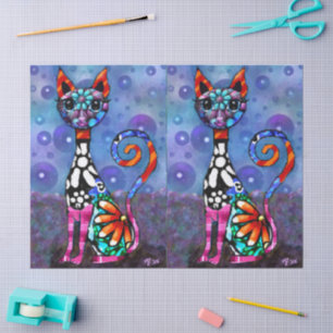 Skurrile großäugige funky Kitty Katze Decoupage Seidenpapier