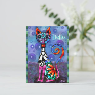 Skurrile großäugige funky Kitty Katze Personalisie Postkarte