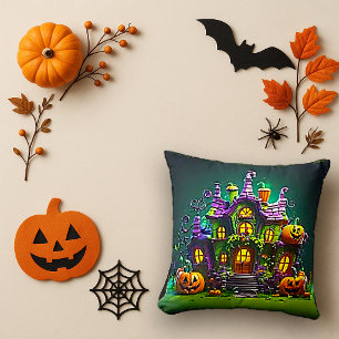 Skurrile grüne Halloween-Spook-Haus-Dekoration Kissen
