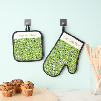 Skurrile grüne Punkte-Doodles-Muster Ofenhandschuh & Topflappen-Set