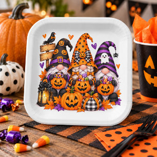 Skurrile Halloween-Gnome Gruselige Kürbisse Pappteller