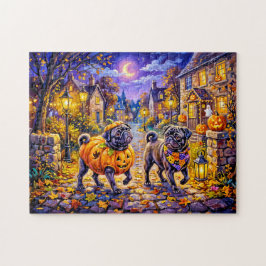 Skurrile Halloween-Kostüm-Mops-Hunde-Illustration Puzzle