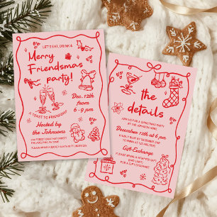 Skurrile handgezeichnete Friendsmas-Weihnachtsfeie Einladung