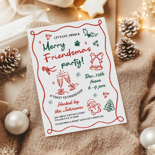 Skurrile handgezeichnete Friendsmas-Weihnachtsfeie Einladung