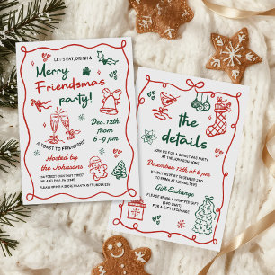 Skurrile handgezeichnete Friendsmas-Weihnachtsfeie Einladung