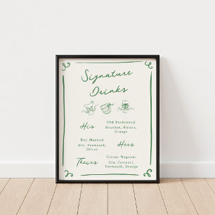 Skurrile handgezeichnete grüne Signature-Drinks Poster