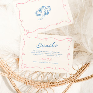 Skurrile handgezeichnete rosa und blaue Hochzeitsd Einladung