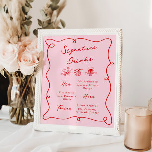 Skurrile handgezeichnete rosa und rote Signature-D Poster