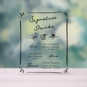 Skurrile handgezeichnete Signature-Drinks Acrylschild