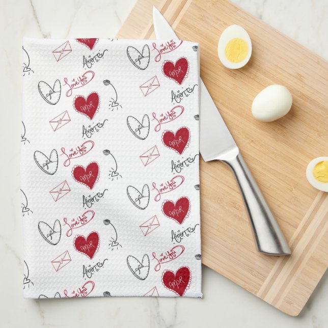 Skurrile Handgezeichnete Valentinstag-  Geschirrtuch (Viertel Falte)