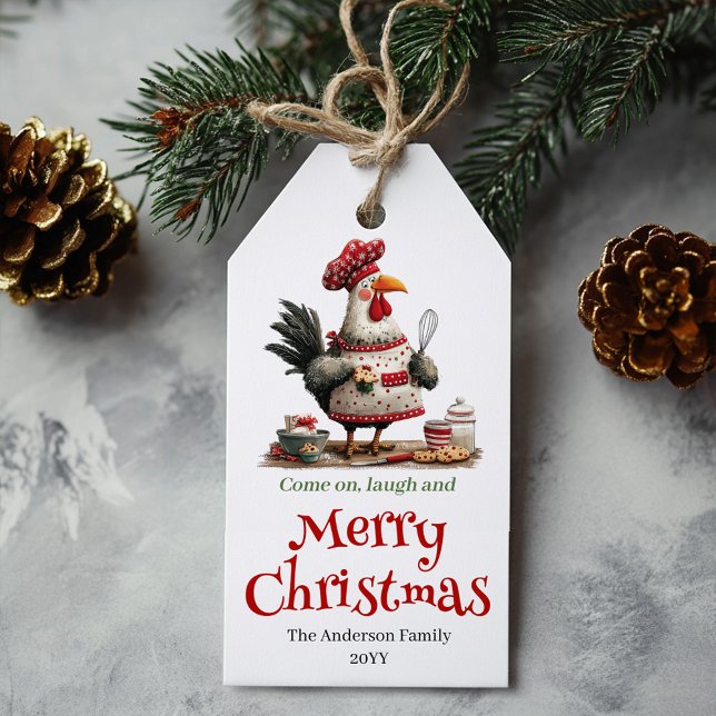 Skurrile Hühner Weihnachtsgeschenkanhänger Handgez Geschenkanhänger (Quirky Chickens Christmas Gift Tag Hand Drawn)