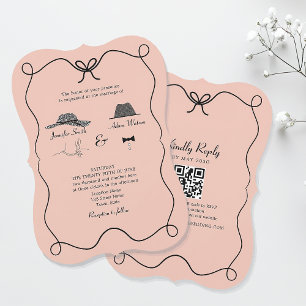Skurrile Krawatten-QR-Hochzeitseinladung – gebogen Einladung