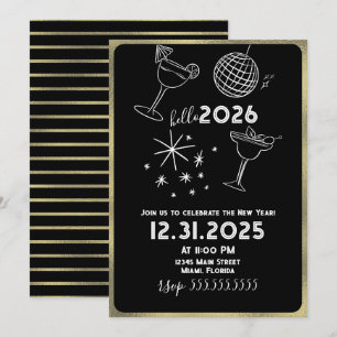 Skurrile Kritzeleien Hallo 2026 Neujahr Gold Feiertagskarte