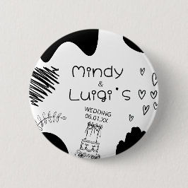 Skurrile Kritzelformen Schrift Hochzeit Button