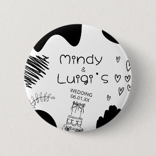 Skurrile Kritzelformen Schrift Hochzeit Button
