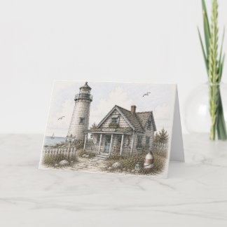 Skurrile Küsten-Leuchtturm-Hafen-Illustration Karte