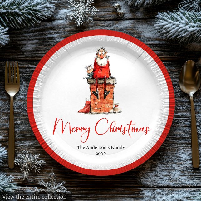 Skurrile Lustige Weihnachtsmann Individuelle Weihn Pappteller (Whimsical Funny Santa Custom Holiday Plates)