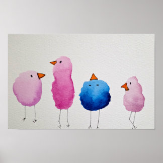 Skurrile minimalistische Vogelillustration Poster