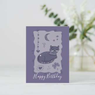 Skurrile Nachtkatze - Volkskunst-Geburtstagskarte Postkarte
