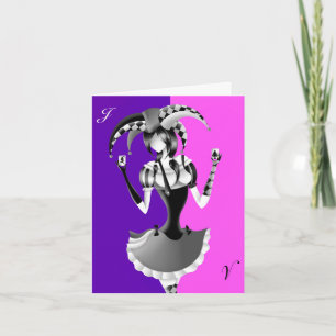 Skurrile Narr rosa und lila Grußkarte Karte