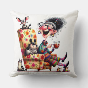 Skurrile Oma-Kissen Bunte Lustige Kunst Haustiere Kissen