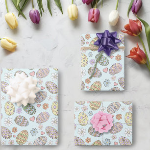 Skurrile Pastell-Farbene Süße Oster-Eier Blumenmus Geschenkpapier Set