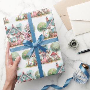 Skurrile Pastell-Fee-Märchenhaus-Kunst Geschenkpapier