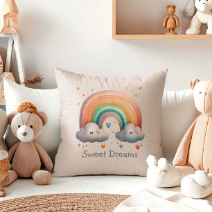 Skurrile Pastell-Regenbogen-in-Wolken für Kinder Kissen