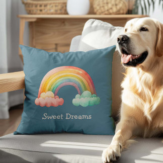 Skurrile Pastell-Regenbogen-in-Wolken für Kinder Kissen