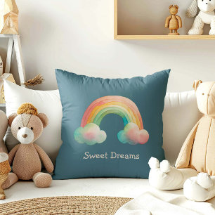 Skurrile Pastell-Regenbogen-in-Wolken für Kinder Kissen