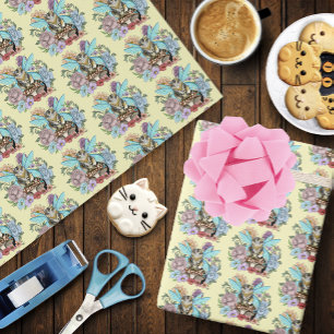 Skurrile Pastell-Tabby-Fee-Katze Blumen-Fantasie  Geschenkpapier