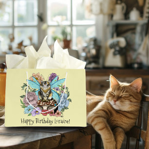 Skurrile Pastell-Tabby-Fee-Katze Blumen-Fantasie Große Geschenktüte