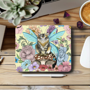 Skurrile Pastell-Tabby-Fee-Katze Blumen-Fantasie  Mousepad