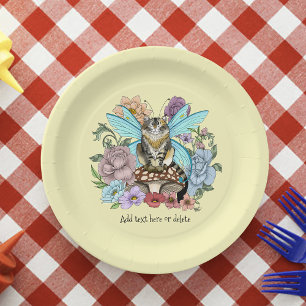Skurrile Pastell-Tabby-Fee-Katze Blumen-Fantasie Pappteller