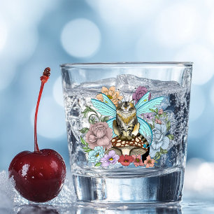 Skurrile Pastell-Tabby-Fee-Katze Blumen-Fantasie Schnapsglas