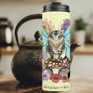 Skurrile Pastell-Tabby-Fee-Katze Blumen-Fantasie Thermosbecher