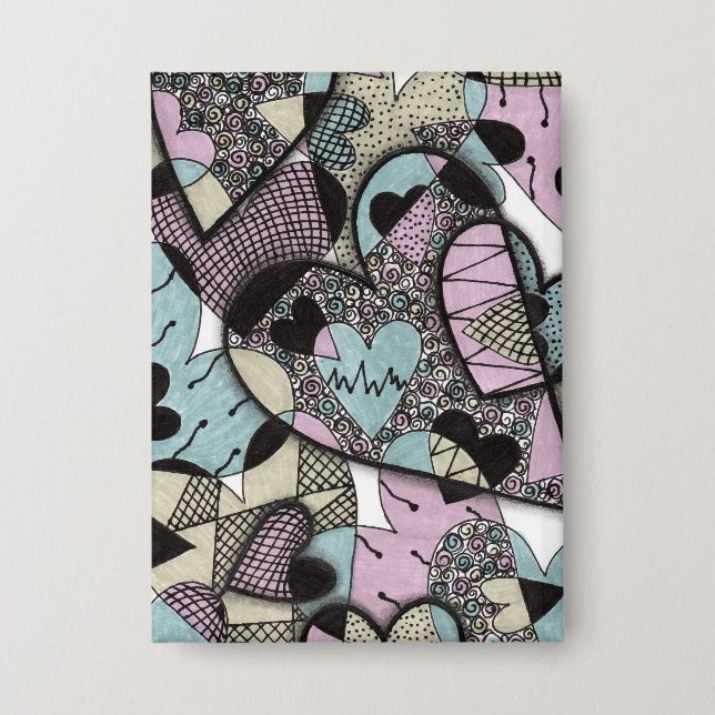 Skurrile Pastell-Zentangle-Herzen-Doodle-Muster B Button (Vorderseite)