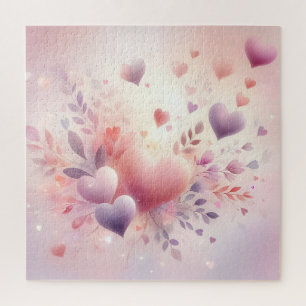Skurrile Pastellherzen Romantische Blumenliebe Puzzle