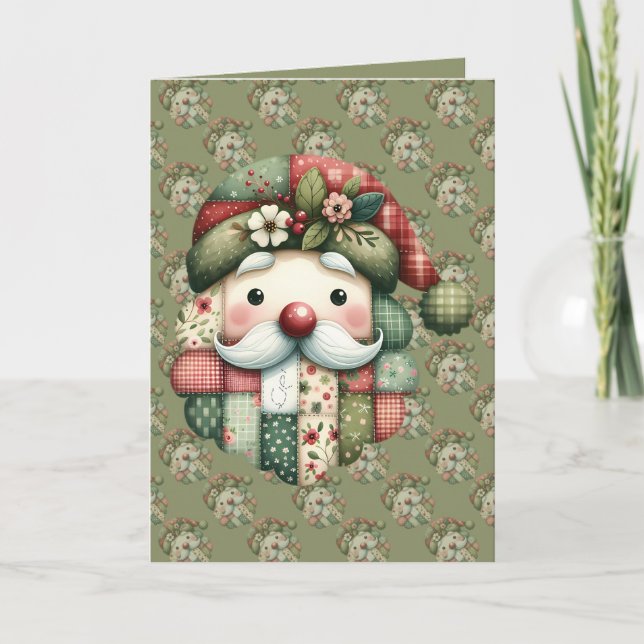 Skurrile Patchwork-Weihnachtskarte mit Weihnachtsm Dankeskarte (Vorderseite)
