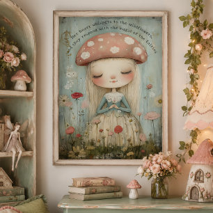 Skurrile Pilzfee in einer Blumenwiese-Kunst Poster
