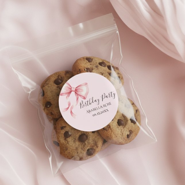 Skurrile Pink Schleife Geburtstagsfeier Runder Aufkleber (Von Creator hochgeladen)