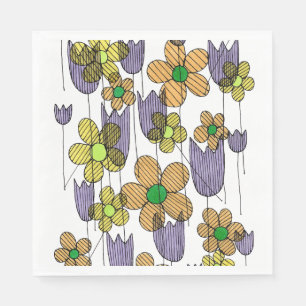 Skurrile Retro-Blumen-Doodle-Geometrie-Quadrat-Pap Serviette