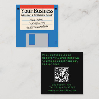 Skurrile Retro-Disketten-Computer-Reparatur Quadratische Visitenkarte