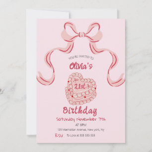 Skurrile Retro-Vintage-Rosa-Torte Geburtstagsfeier Einladung