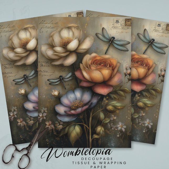 Skurrile Rose & Libellen-Ephemera-Decoupage Seidenpapier (Von Creator hochgeladen)