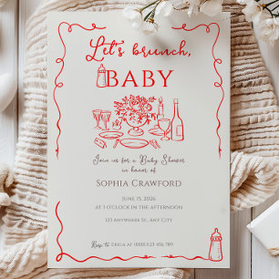 Skurrile rote Doodle Let's Brunch Babyparty Einladung